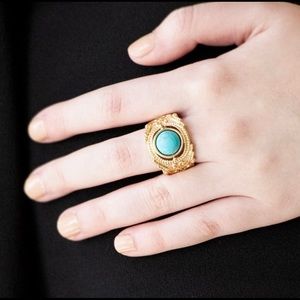Detailed Gold Ring with Turquoise Colored Stone